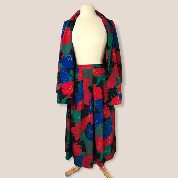 Vintage Tan F Jay Blazer Skirt Suit Tropical Pleated 8 - Picture 4 of 13